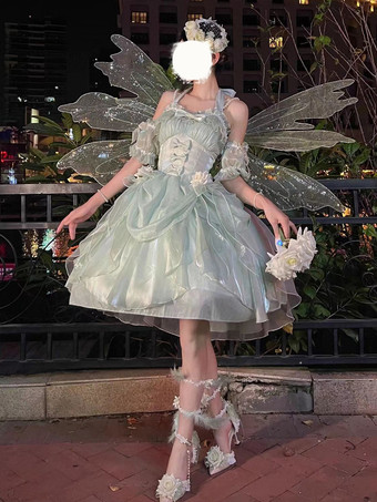 ゴシックロリータ ドレス フリル リボン 花つき エクリュ ノースリーブ