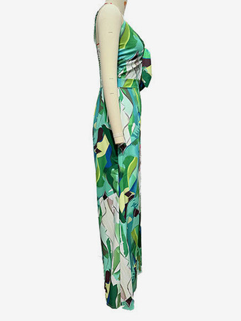 プリントスリップジャンプスーツ、タイフロント付き、ワイドレッグ、女性用夏服 2026