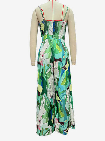 プリントスリップジャンプスーツ、タイフロント付き、ワイドレッグ、女性用夏服 2026