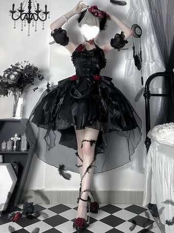 ゴシックロリータ ドレス フリル リボン 花つき エクリュ ノースリーブ