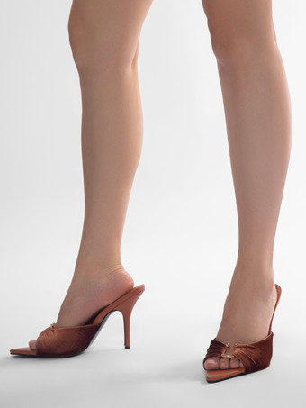 ハイヒール ミュール レディース オープントゥ シャーリング スティレットヒール ミュール シューズ