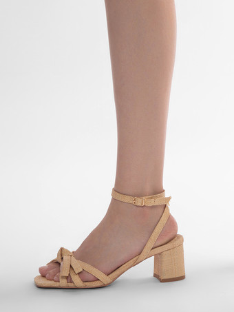 レディース チャンキーヒールサンダル リボン オープントゥ アンクルストラップサンダル シューズ