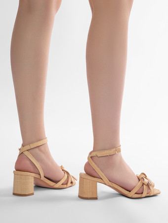 レディース チャンキーヒールサンダル リボン オープントゥ アンクルストラップサンダル シューズ