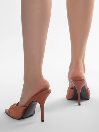 ハイヒール ミュール レディース オープントゥ シャーリング スティレットヒール ミュール シューズ