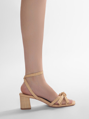 レディース チャンキーヒールサンダル リボン オープントゥ アンクルストラップサンダル シューズ