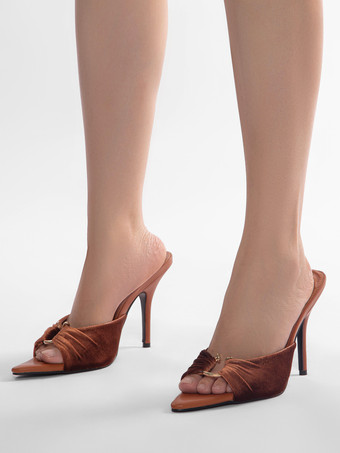 ハイヒール ミュール レディース オープントゥ シャーリング スティレットヒール ミュール シューズ