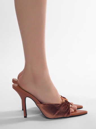 ハイヒール ミュール レディース オープントゥ シャーリング スティレットヒール ミュール シューズ