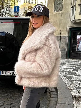 フェイクファーコート 心地よい冬用レディース シックな環境に優しいファージャケット ワインレッド