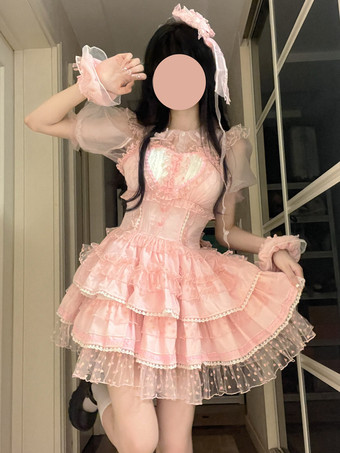 ゴシック ロリータ ドレス フリル 水玉 ローズ グリーン