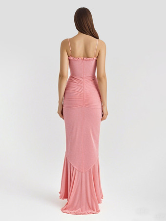 フリルフロントパーティーガウンロングスリップドレス（レディース）2025