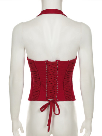 ジッパーとバックレースアップディテール付きホルターネックコルセットトップ（ナイトクラブ向け）2025