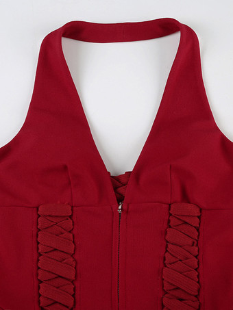 ジッパーとバックレースアップディテール付きホルターネックコルセットトップ（ナイトクラブ向け）2025