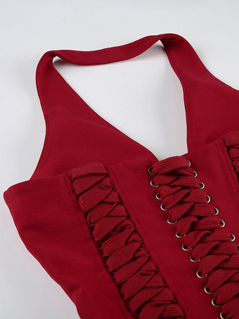 ジッパーとバックレースアップディテール付きホルターネックコルセットトップ（ナイトクラブ向け）2025