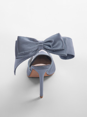 サテンのパーティーシューズ ポインテッドトゥ ボウハイヒール ウェディングシューズ