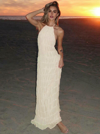 ビーチやカジュアルなイベントにぴったりのホルターネックのテクスチャードマキシドレス（2025年）