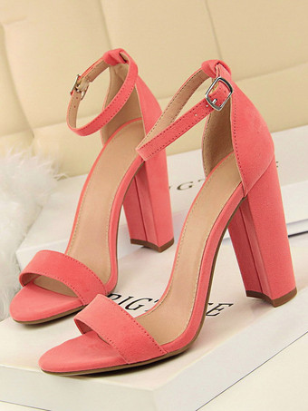 ピンクヒールサンダルパープルスティレットヒールオープントゥテリーアッパーアンクルストラップヒール