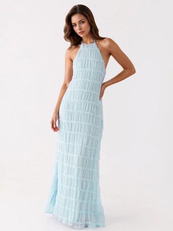 ライトスカイブルービーチやカジュアルなイベントにぴったりのホルターネックのテクスチャードマキシドレス（2025年）