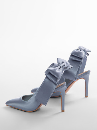 サテンのパーティーシューズ ポインテッドトゥ ボウハイヒール ウェディングシューズ