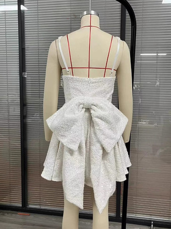 スパンコールミニドレス（リボンバックスクエアネックAライン）レディース誕生日パーティードレス 2025