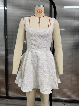 スパンコールミニドレス（リボンバックスクエアネックAライン）レディース誕生日パーティードレス 2025