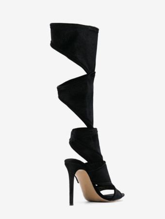 レディース スティレットヒール ブラック マイクロスエードアッパー グラディエーターサンダル