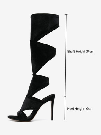 レディース スティレットヒール ブラック マイクロスエードアッパー グラディエーターサンダル