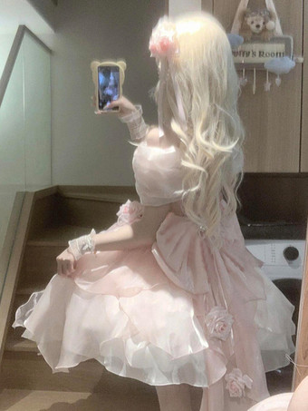 スイートロリータドレス ポリエステル ノースリーブ スイートドレス 姫ティーパーティー ロリータドレス