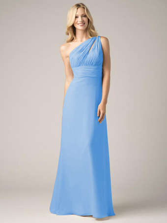 スカイブルー シャンパン ブライズメイド ドレス シフォン バックレス ルーシュ A ライン プロム マキシ ドレス