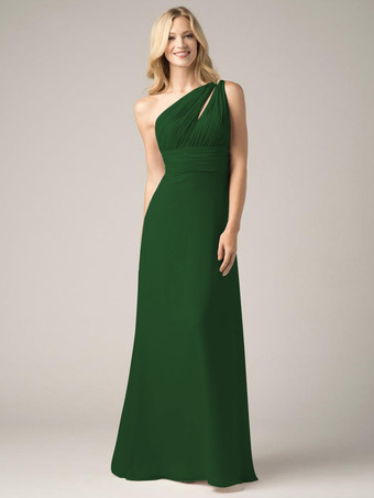 グリーン シャンパン ブライズメイド ドレス シフォン バックレス ルーシュ A ライン プロム マキシ ドレス