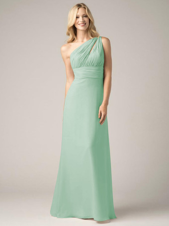 パステルグリーンシャンパン ブライズメイド ドレス シフォン バックレス ルーシュ A ライン プロム マキシ ドレス