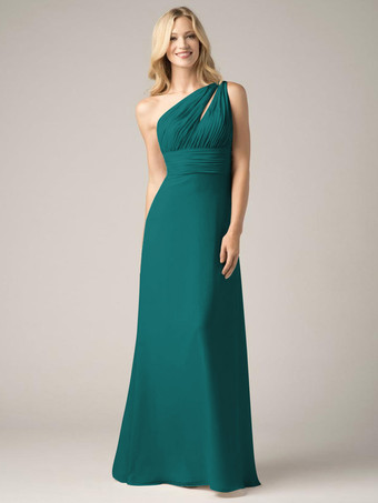 ブルーグリーンシャンパン ブライズメイド ドレス シフォン バックレス ルーシュ A ライン プロム マキシ ドレス