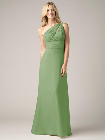 セージグリーンシャンパン ブライズメイド ドレス シフォン バックレス ルーシュ A ライン プロム マキシ ドレス