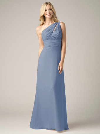 スレートグレー シャンパン ブライズメイド ドレス シフォン バックレス ルーシュ A ライン プロム マキシ ドレス