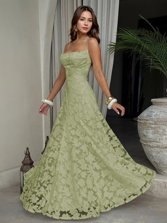 グリーン 2025年夏のイベントにぴったりの、バックレスデザインのジャカードマキシスリップドレス