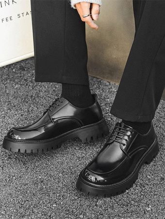 メンズドレスシューズ 滑り止めプラットフォーム レースアップ ロートップ ダービーシューズ