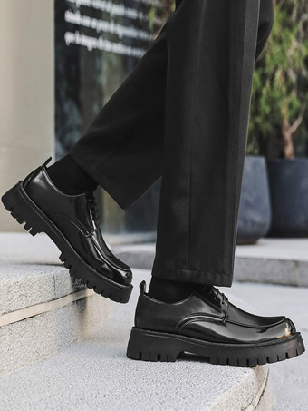 メンズドレスシューズ 滑り止めプラットフォーム レースアップ ロートップ ダービーシューズ