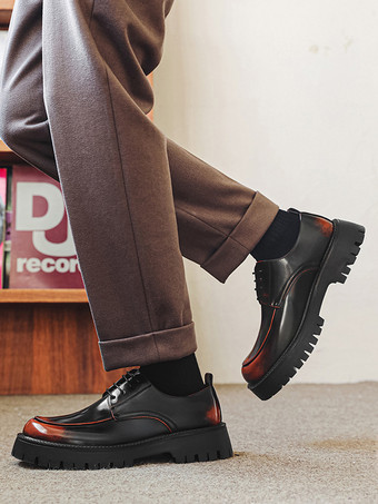 メンズドレスシューズ 滑り止めプラットフォーム レースアップ ロートップ ダービーシューズ