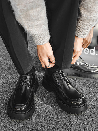 メンズドレスシューズ 滑り止めプラットフォーム レースアップ ロートップ ダービーシューズ