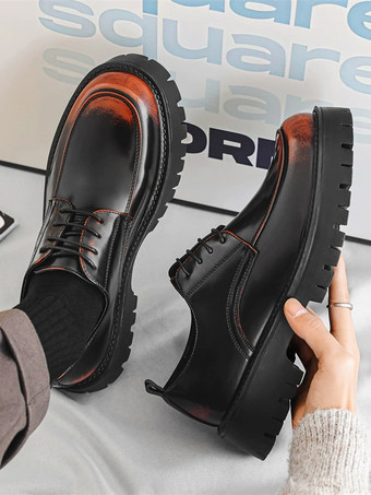 メンズドレスシューズ 滑り止めプラットフォーム レースアップ ロートップ ダービーシューズ