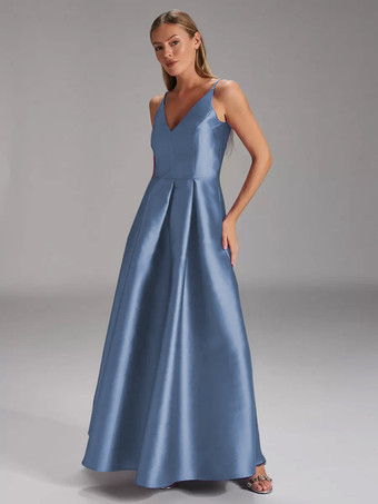 スレートグレー 花嫁の母親のためのパーティードレス Vネック ノースリーブ ボールガウン プリーツ ウェディングゲストドレス