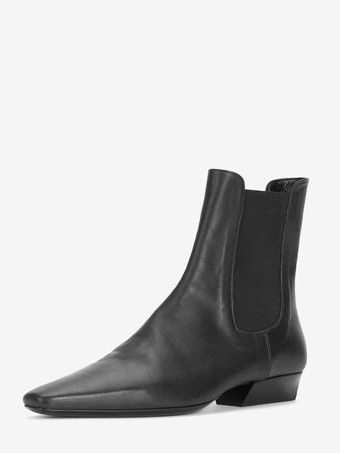 ブラック レディース チェルシーブーツ ポインテッドトゥ フラットアンクルブーツ