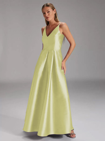 バニラクリーム花嫁の母親のためのパーティードレス Vネック ノースリーブ ボールガウン プリーツ ウェディングゲストドレス