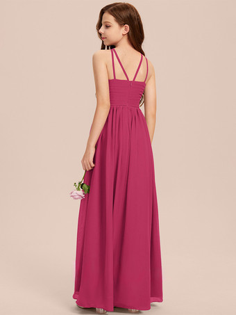 ホワイトフラワーガールドレス 特別な機会のドレス アイボリーシフォン ノースリーブ デザインネックライン フラワーガールドレス