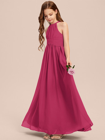 ローズレッドホワイトフラワーガールドレス 特別な機会のドレス アイボリーシフォン ノースリーブ デザインネックライン フラワーガールドレス