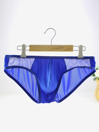 ロイヤルブルー男性タンガツートンナイロンホワイトメンズランジェリーのセクシーなパンティー