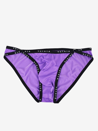 パープル メンズ セクシー パンティー ロイヤル ブルー ツートン ナイロン 1 ピース ブリーフ メンズ ランジェリー