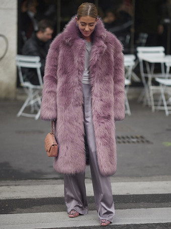 ノッチ付きラペル付きフェイクファーコート 無地 環境に優しい冬用ロングジャケット レディース 2025