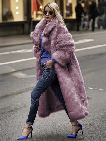 ノッチ付きラペル付きフェイクファーコート 無地 環境に優しい冬用ロングジャケット レディース 2025