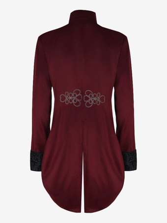 ヴィンテージタキシード中世ボタン花柄長袖オーバーコートレトロルネッサンスコスチューム中世のコスチューム バーガンディ