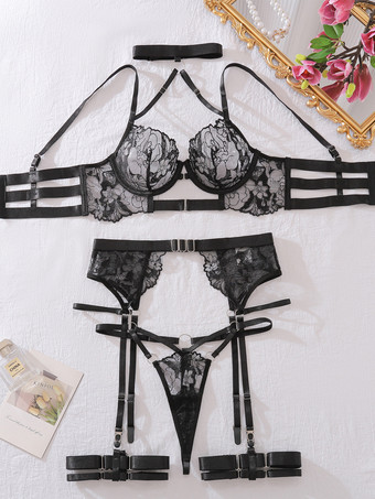セクシーランジェリー 3ピース ブラック 大人用 ブラ パンティ セット